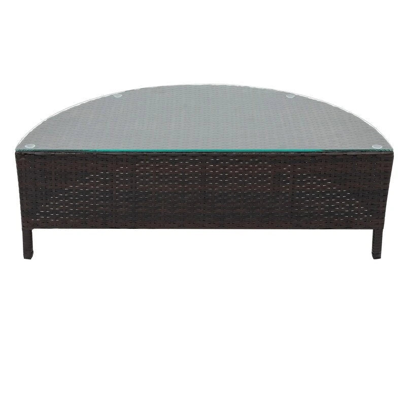 Ensemble sectionnel 5 pièces en rotin PE marron tout temps, canapé d'extérieur demi-lune avec table en verre trempé pour patio et jardin