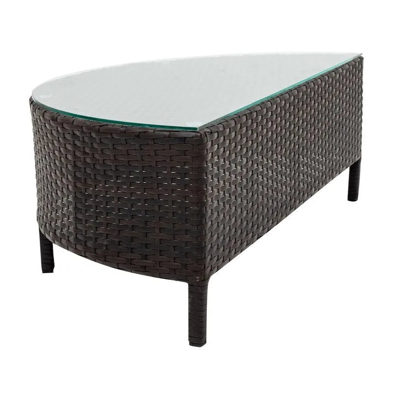 Ensemble sectionnel 5 pièces en rotin PE marron tout temps, canapé d'extérieur demi-lune avec table en verre trempé pour patio et jardin
