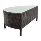 Ensemble sectionnel 5 pièces en rotin PE marron tout temps, canapé d'extérieur demi-lune avec table en verre trempé pour patio et jardin