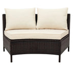 Ensemble sectionnel 5 pièces en rotin PE marron tout temps, canapé d'extérieur demi-lune avec table en verre trempé pour patio et jardin