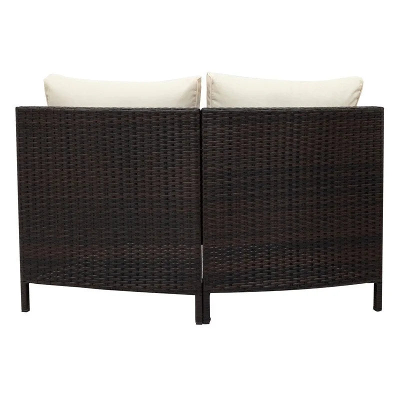 Ensemble sectionnel 5 pièces en rotin PE marron tout temps, canapé d'extérieur demi-lune avec table en verre trempé pour patio et jardin