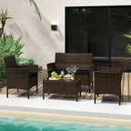 Set da conversazione per patio in rattan Gymax da 4 pezzi, mobili da esterno in vimini