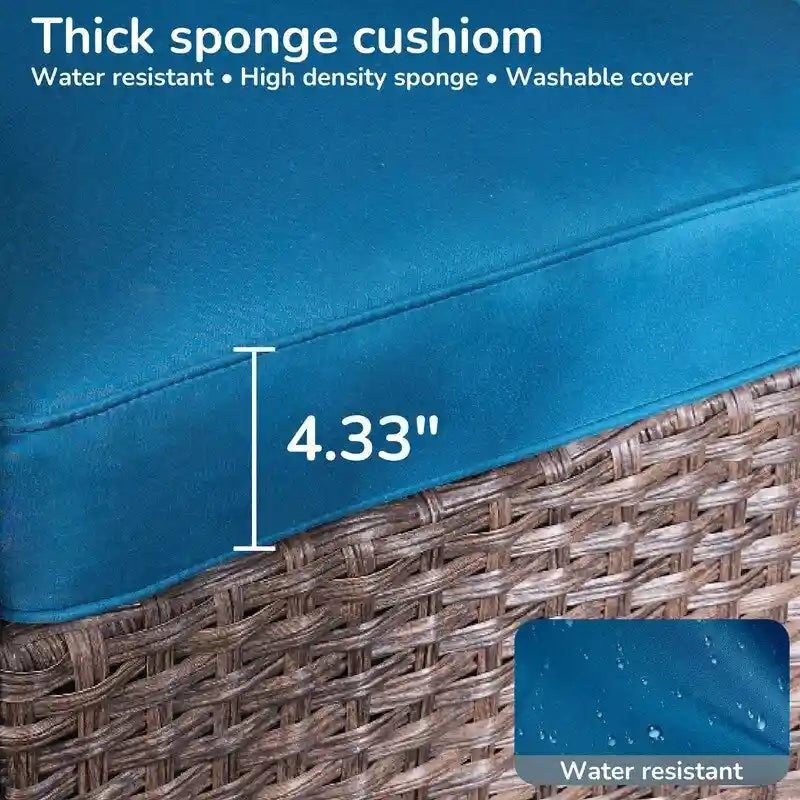 Set da 5 pezzi per conversazione da esterno con schienale alto e cuscini blu pavone
