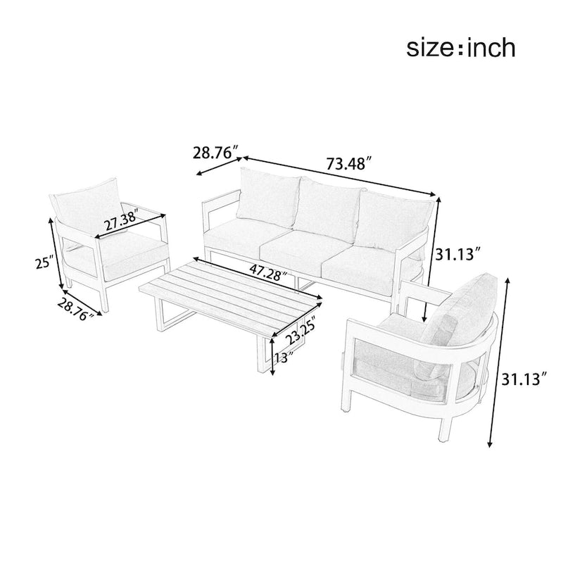 Set da Salotto da Esterno a 4 Pezzi con Cuscini Spessi