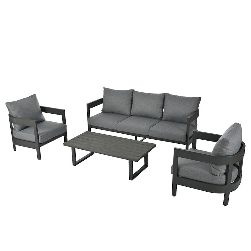 Set da Salotto da Esterno a 4 Pezzi con Cuscini Spessi