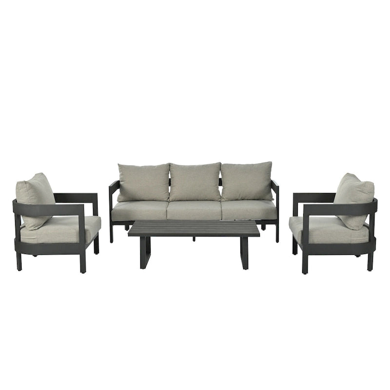 Set da Salotto da Esterno a 4 Pezzi con Cuscini Spessi