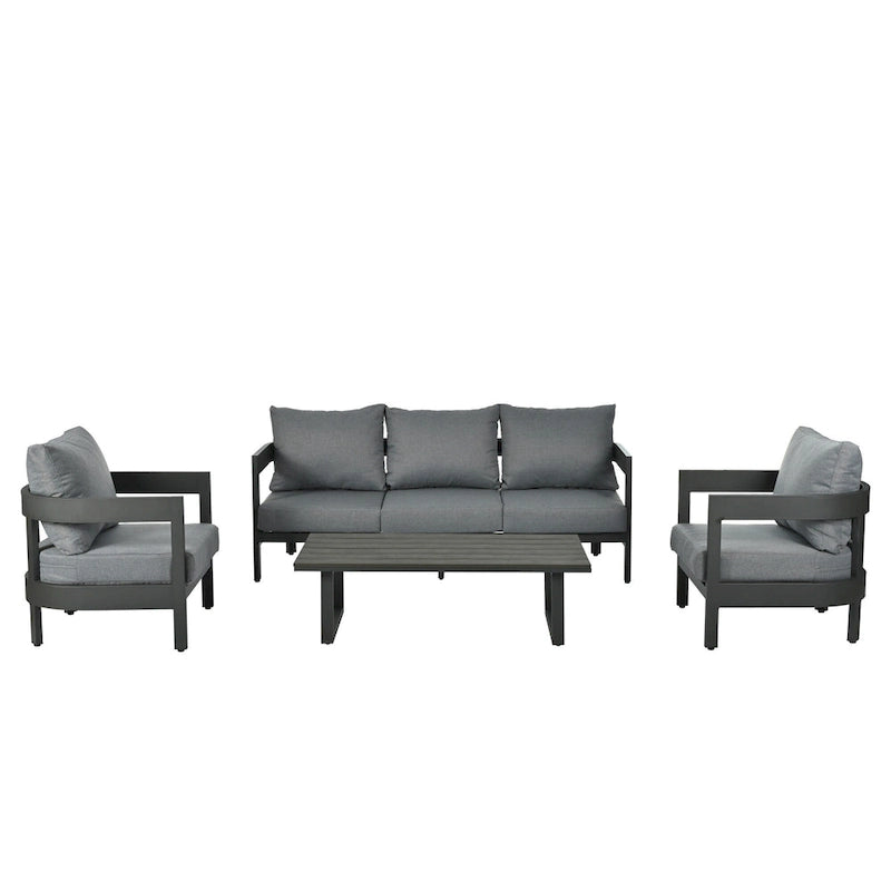Set da Salotto da Esterno a 4 Pezzi con Cuscini Spessi