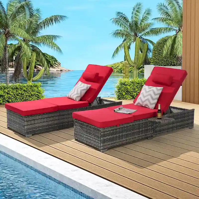 GDFStudio - Set di 2 sedie a sdraio Amelia per esterni con schienale reclinabile e tavolino laterale per il relax a bordo piscina