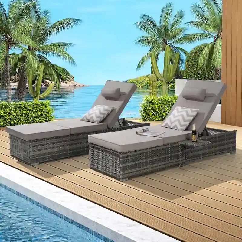 GDFStudio - Set di 2 sedie a sdraio Amelia per esterni con schienale reclinabile e tavolino laterale per il relax a bordo piscina