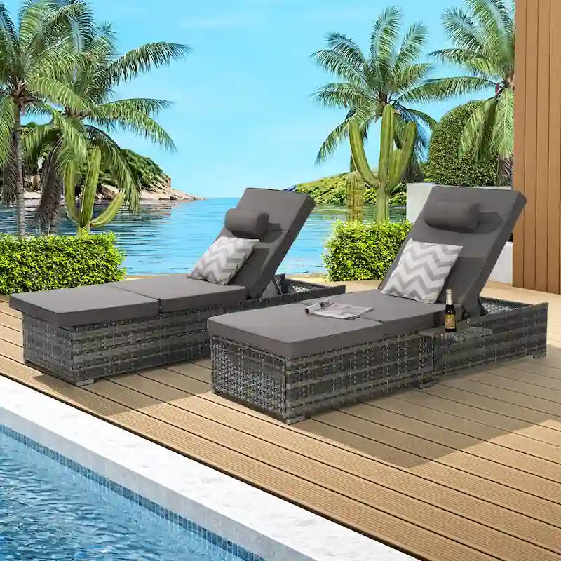 GDFStudio - Set di 2 sedie a sdraio Amelia per esterni con schienale reclinabile e tavolino laterale per il relax a bordo piscina