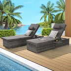 GDFStudio - Set di 2 sedie a sdraio Amelia per esterni con schienale reclinabile e tavolino laterale per il relax a bordo piscina