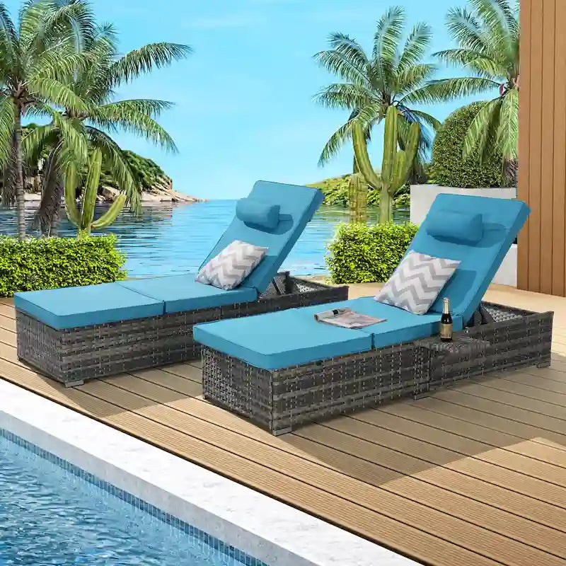 GDFStudio - Set di 2 sedie a sdraio Amelia per esterni con schienale reclinabile e tavolino laterale per il relax a bordo piscina