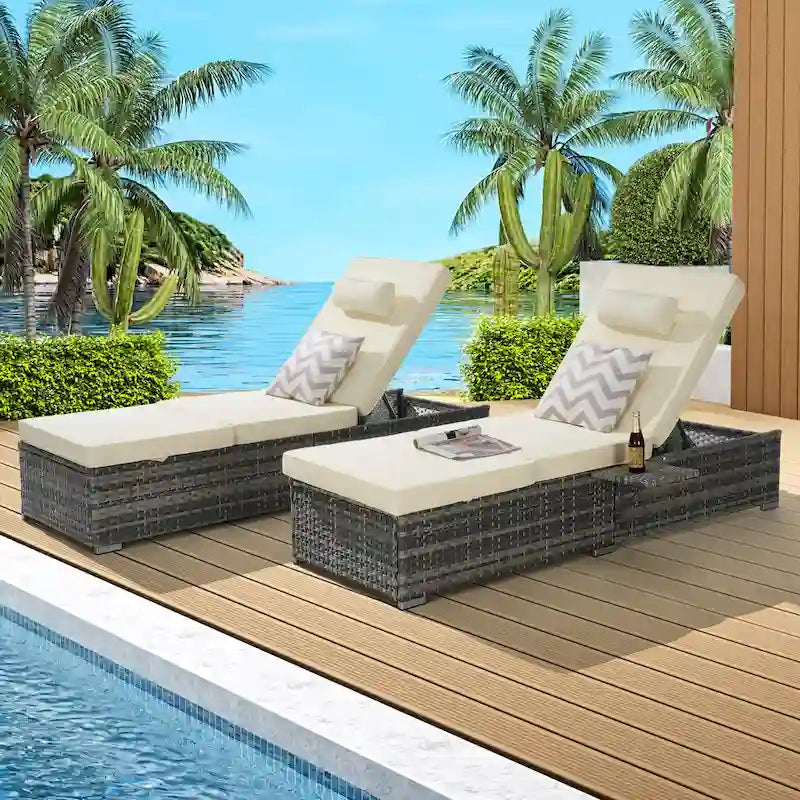 GDFStudio - Set di 2 sedie a sdraio Amelia per esterni con schienale reclinabile e tavolino laterale per il relax a bordo piscina