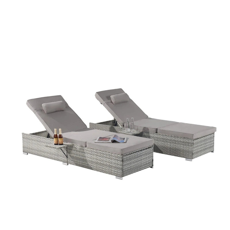 GDFStudio - Set di 2 sedie a sdraio Amelia per esterni con schienale reclinabile e tavolino laterale per il relax a bordo piscina