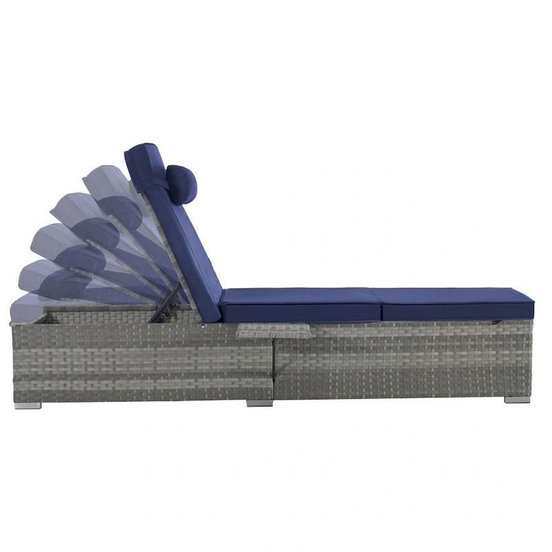 GDFStudio - Set di 2 sedie a sdraio Amelia per esterni con schienale reclinabile e tavolino laterale per il relax a bordo piscina
