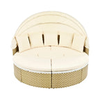 Set Divano Sezionale Rotondo da Esterno Divano Letto in Rattan Bicolore con Baldacchino Retrattile e Sedute Modulari