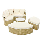 Set Divano Sezionale Rotondo da Esterno Divano Letto in Rattan Bicolore con Baldacchino Retrattile e Sedute Modulari