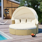 Set Divano Sezionale Rotondo da Esterno Divano Letto in Rattan Bicolore con Baldacchino Retrattile e Sedute Modulari
