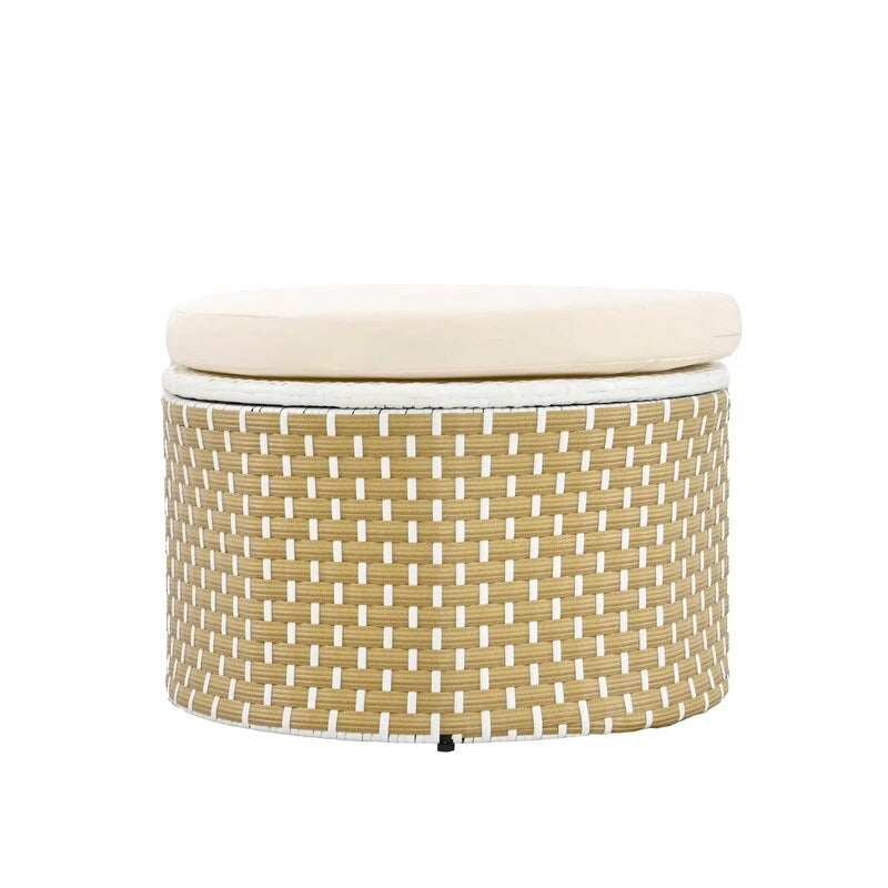 Set Divano Sezionale Rotondo da Esterno Divano Letto in Rattan Bicolore con Baldacchino Retrattile e Sedute Modulari