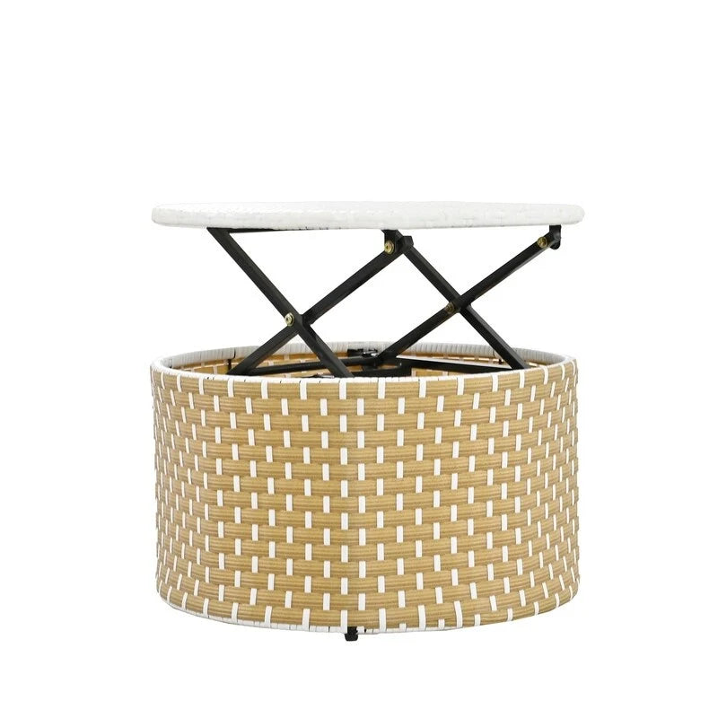 Set Divano Sezionale Rotondo da Esterno Divano Letto in Rattan Bicolore con Baldacchino Retrattile e Sedute Modulari