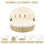 Set Divano Sezionale Rotondo da Esterno Divano Letto in Rattan Bicolore con Baldacchino Retrattile e Sedute Modulari