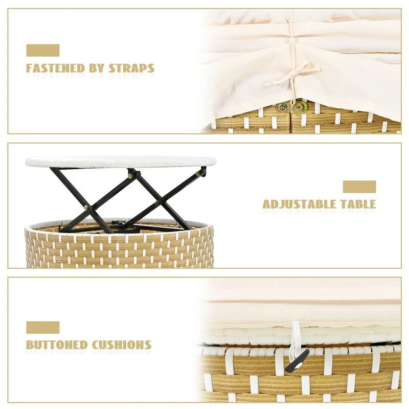 Set Divano Sezionale Rotondo da Esterno Divano Letto in Rattan Bicolore con Baldacchino Retrattile e Sedute Modulari