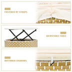 Set Divano Sezionale Rotondo da Esterno Divano Letto in Rattan Bicolore con Baldacchino Retrattile e Sedute Modulari
