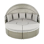Set Divano Sezionale Rotondo da Esterno Divano Letto in Rattan Bicolore con Baldacchino Retrattile e Sedute Modulari