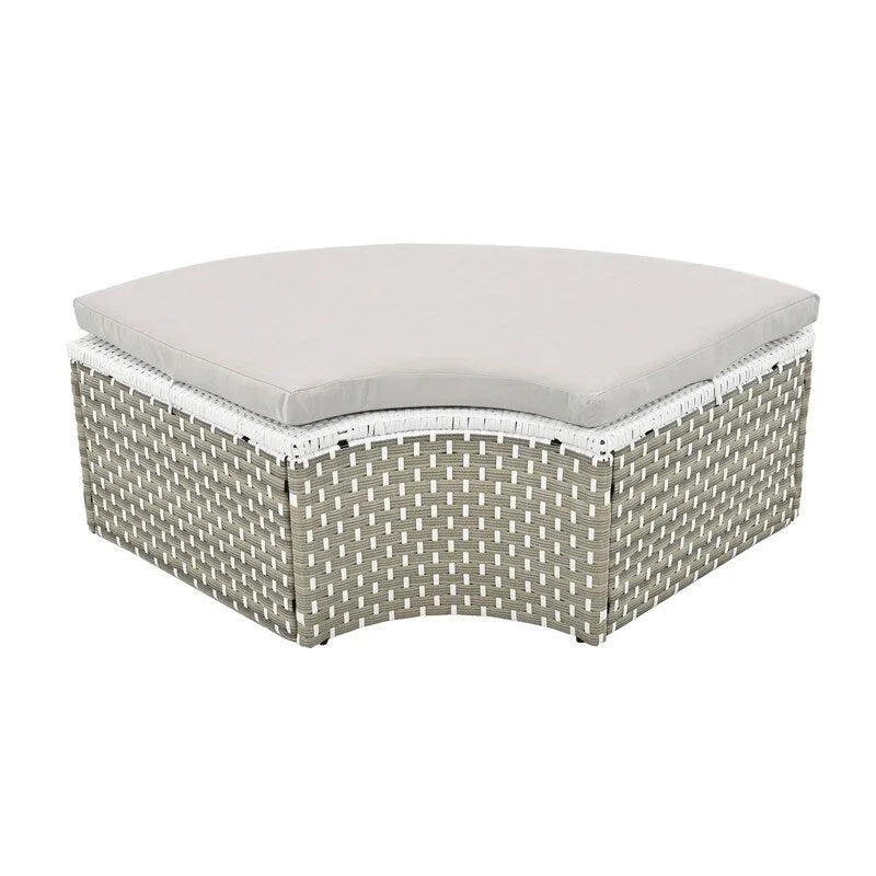 Set Divano Sezionale Rotondo da Esterno Divano Letto in Rattan Bicolore con Baldacchino Retrattile e Sedute Modulari