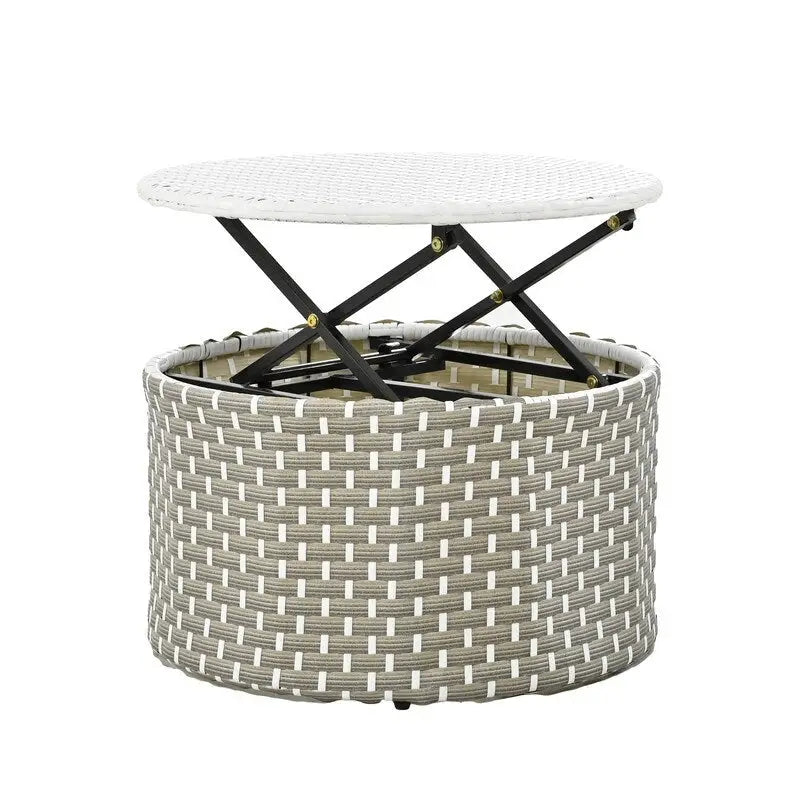 Set Divano Sezionale Rotondo da Esterno Divano Letto in Rattan Bicolore con Baldacchino Retrattile e Sedute Modulari