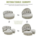 Set Divano Sezionale Rotondo da Esterno Divano Letto in Rattan Bicolore con Baldacchino Retrattile e Sedute Modulari