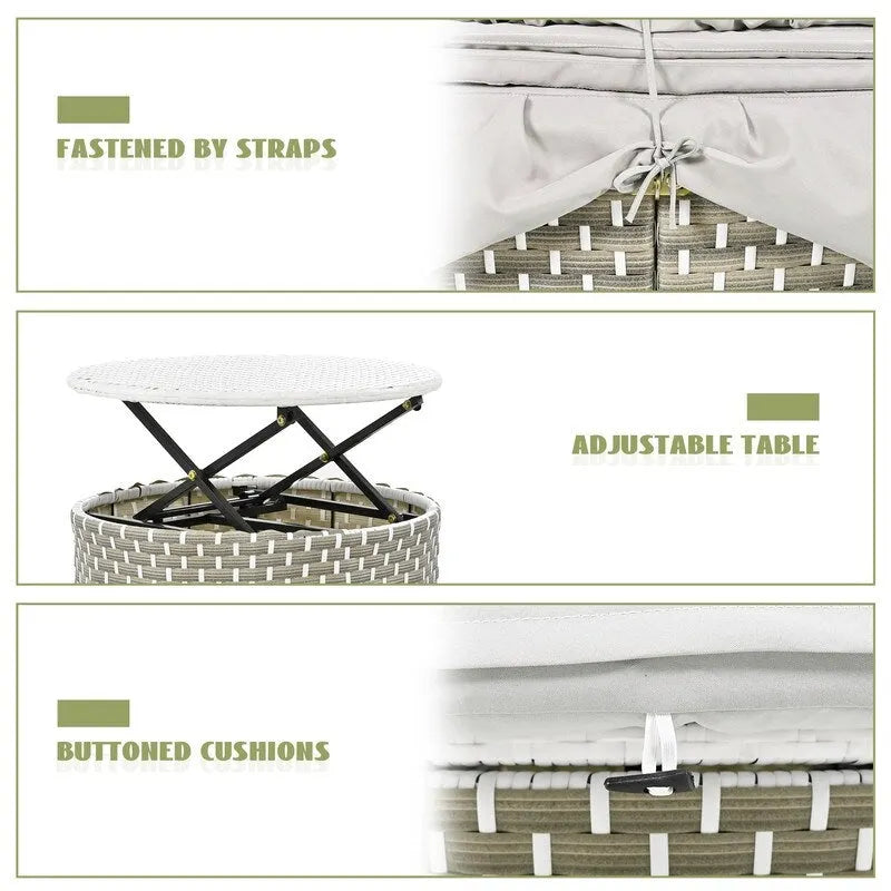 Set Divano Sezionale Rotondo da Esterno Divano Letto in Rattan Bicolore con Baldacchino Retrattile e Sedute Modulari