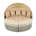 Set Divano Sezionale Rotondo da Esterno Divano Letto in Rattan Bicolore con Baldacchino Retrattile e Sedute Modulari