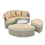 Set Divano Sezionale Rotondo da Esterno Divano Letto in Rattan Bicolore con Baldacchino Retrattile e Sedute Modulari