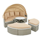 Set Divano Sezionale Rotondo da Esterno Divano Letto in Rattan Bicolore con Baldacchino Retrattile e Sedute Modulari