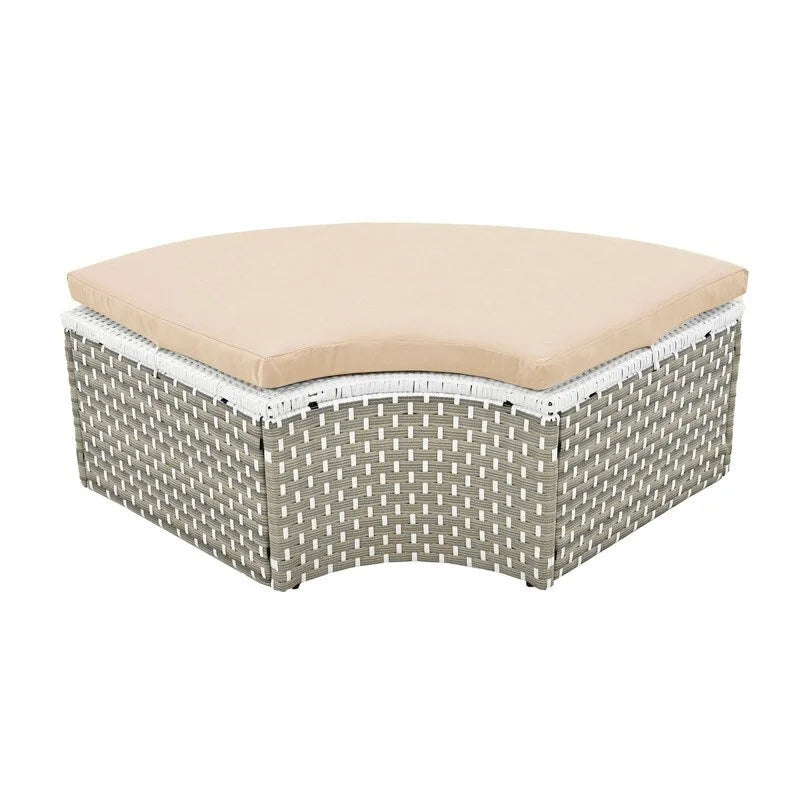 Set Divano Sezionale Rotondo da Esterno Divano Letto in Rattan Bicolore con Baldacchino Retrattile e Sedute Modulari