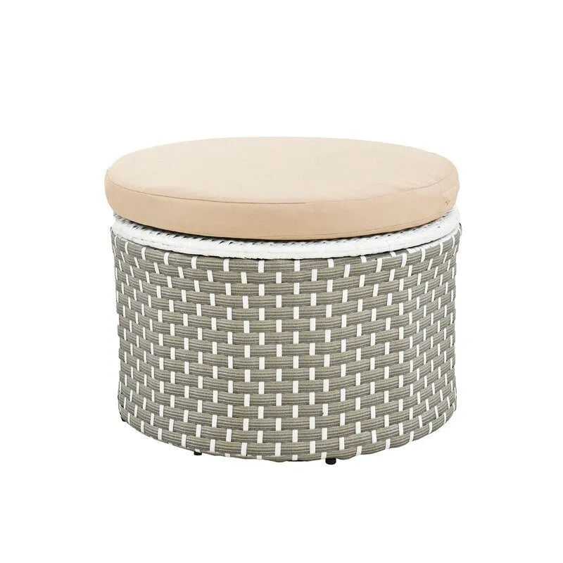 Set Divano Sezionale Rotondo da Esterno Divano Letto in Rattan Bicolore con Baldacchino Retrattile e Sedute Modulari