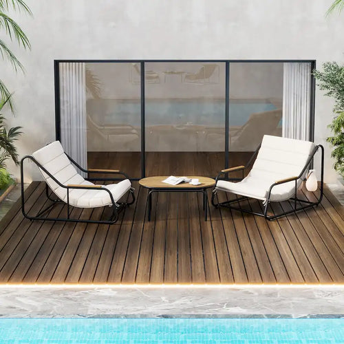 Ensemble de 3 chaises longues d'extérieur pour patio, pelouse, plage, avec fauteuils et table d'appoint en acacia