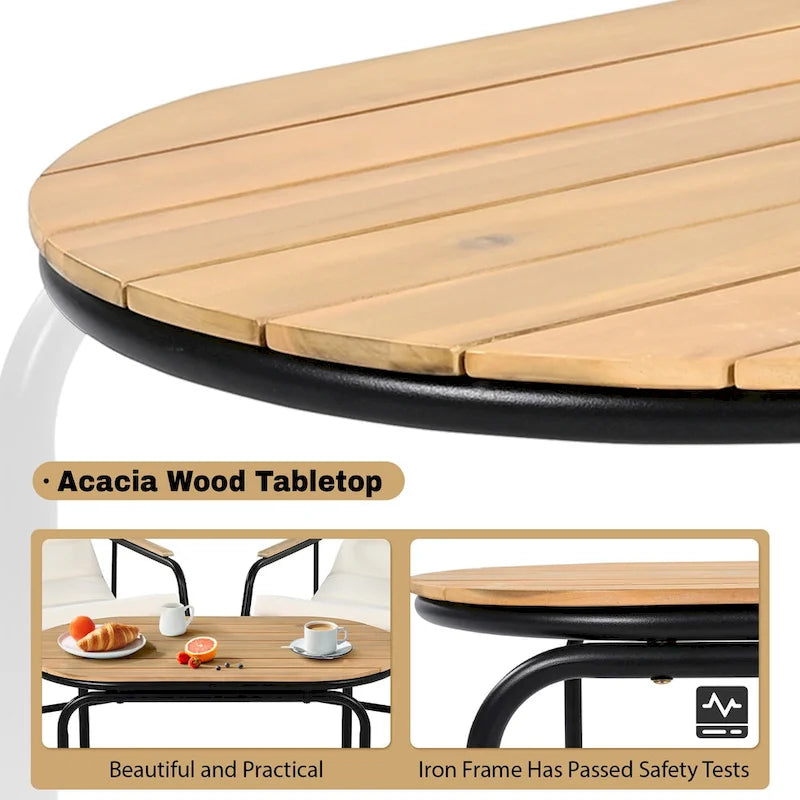 Set di 3 sedie a sdraio da esterno per prato, terrazza, spiaggia, set conversazione con sedie a braccioli e tavolino laterale in acacia