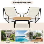 Set di 3 sedie a sdraio da esterno per prato, terrazza, spiaggia, set conversazione con sedie a braccioli e tavolino laterale in acacia