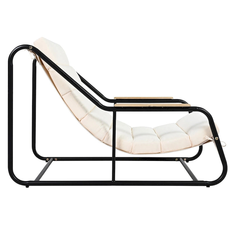 Set di 3 sedie a sdraio da esterno per prato, terrazza, spiaggia, set conversazione con sedie a braccioli e tavolino laterale in acacia