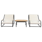 Set di 3 sedie a sdraio da esterno per prato, terrazza, spiaggia, set conversazione con sedie a braccioli e tavolino laterale in acacia