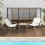 Set di 3 sedie a sdraio da esterno per prato, terrazza, spiaggia, set conversazione con sedie a braccioli e tavolino laterale in acacia