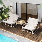 Set di 3 sedie a sdraio da esterno per prato, terrazza, spiaggia, set conversazione con sedie a braccioli e tavolino laterale in acacia