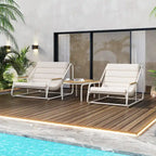Set di 3 sedie a sdraio da esterno per prato, terrazza, spiaggia, set conversazione con sedie a braccioli e tavolino laterale in acacia