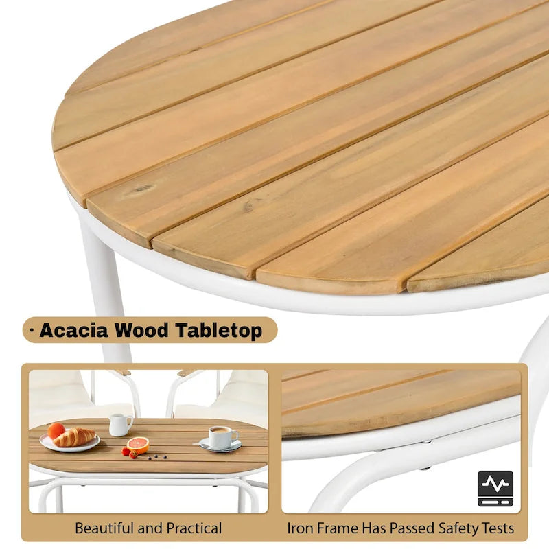 Set di 3 sedie a sdraio da esterno per prato, terrazza, spiaggia, set conversazione con sedie a braccioli e tavolino laterale in acacia
