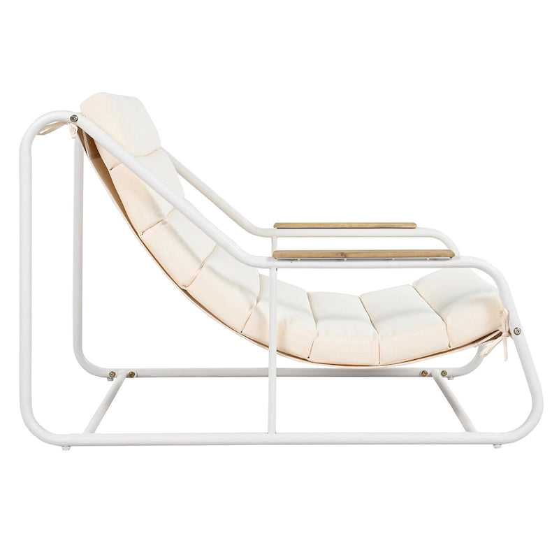 Set di 3 sedie a sdraio da esterno per prato, terrazza, spiaggia, set conversazione con sedie a braccioli e tavolino laterale in acacia