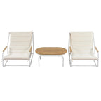 Set di 3 sedie a sdraio da esterno per prato, terrazza, spiaggia, set conversazione con sedie a braccioli e tavolino laterale in acacia
