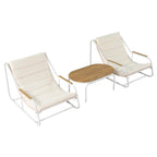 Set di 3 sedie a sdraio da esterno per prato, terrazza, spiaggia, set conversazione con sedie a braccioli e tavolino laterale in acacia
