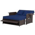 Gymax Set Divanetto Rattan Daybed Lounge Pouf Contenitore Tavolini Laterali